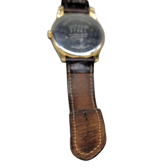 Guess Steel Mens Watch 39mm Gold Plated Case 7.25" Crocodile Leather Band VTG - Picture 5 of 16